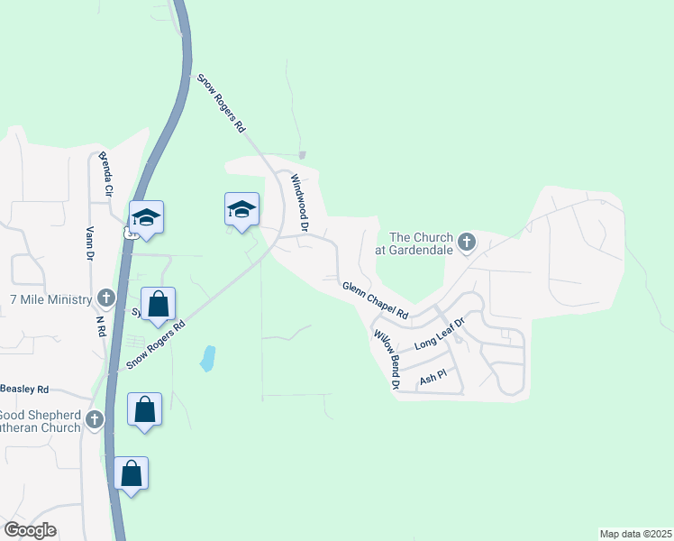 map of restaurants, bars, coffee shops, grocery stores, and more near 323 Glenn Chapel Road in Gardendale