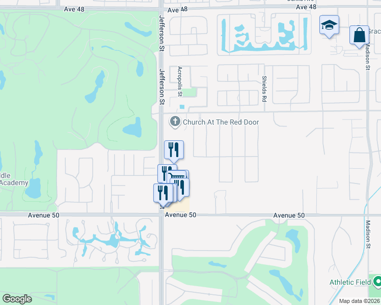 map of restaurants, bars, coffee shops, grocery stores, and more near 49341 Salt River Street in Indio