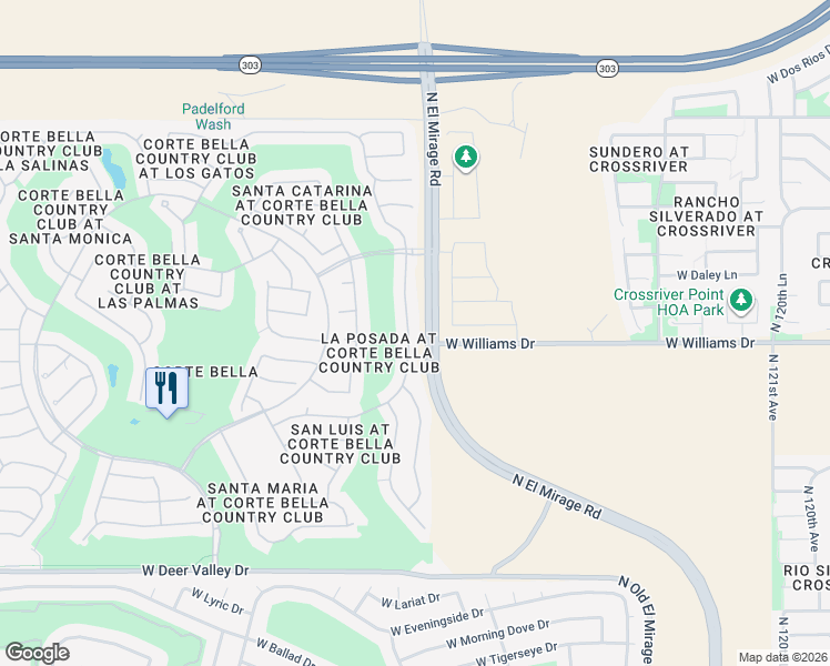 map of restaurants, bars, coffee shops, grocery stores, and more near 22617 North Arrellaga Drive in Sun City West