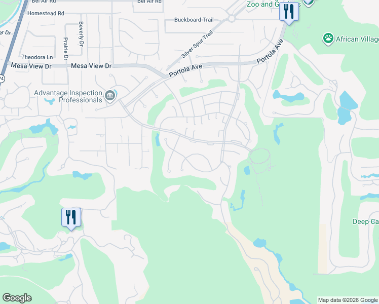 map of restaurants, bars, coffee shops, grocery stores, and more near 73416 Poinciana Place in Palm Desert