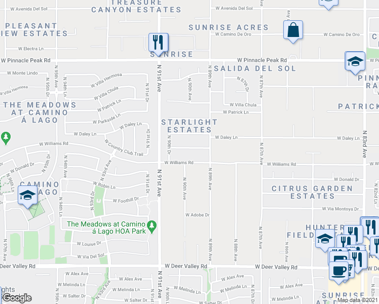 map of restaurants, bars, coffee shops, grocery stores, and more near 8943 West Country Club Trail in Peoria