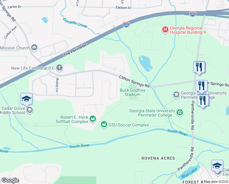 map of restaurants, bars, coffee shops, grocery stores, and more near 3247 Clifton Farm Drive in Decatur