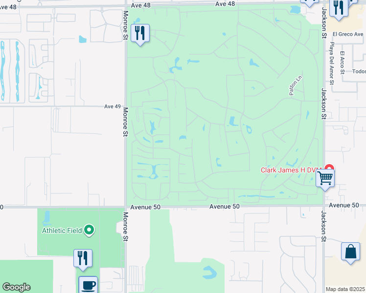 map of restaurants, bars, coffee shops, grocery stores, and more near 82276 Shirley Circle in Indio