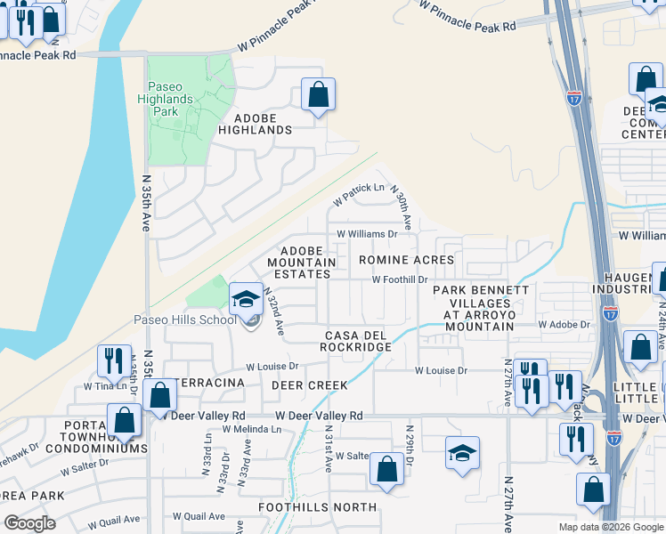 map of restaurants, bars, coffee shops, grocery stores, and more near 22507 North 31st Avenue in Phoenix