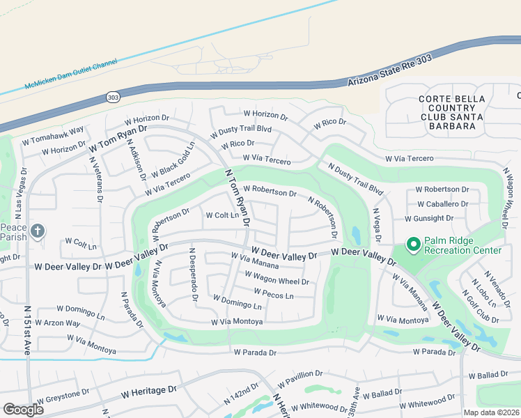 map of restaurants, bars, coffee shops, grocery stores, and more near 22609 North Cabana Lane in Sun City West
