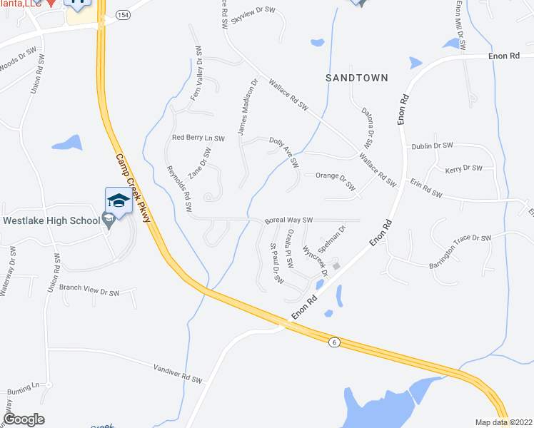 map of restaurants, bars, coffee shops, grocery stores, and more near 5541 Boreal Way Southwest in Atlanta