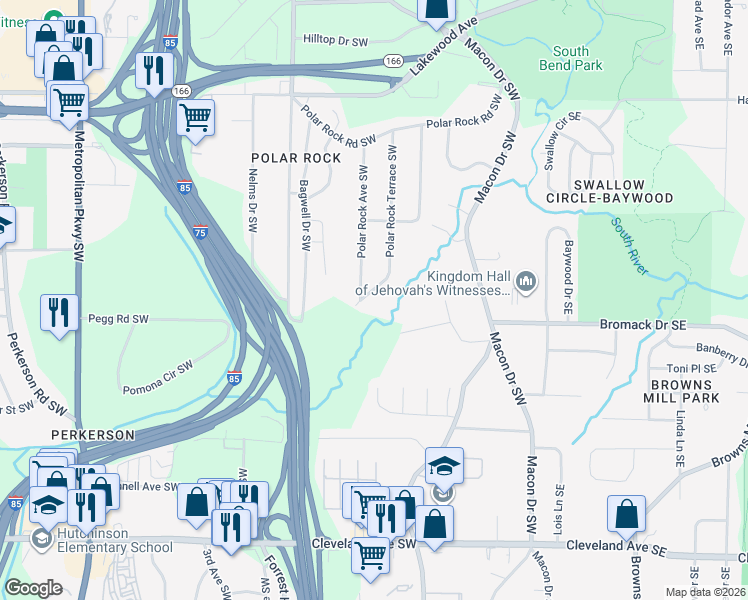 map of restaurants, bars, coffee shops, grocery stores, and more near in Atlanta