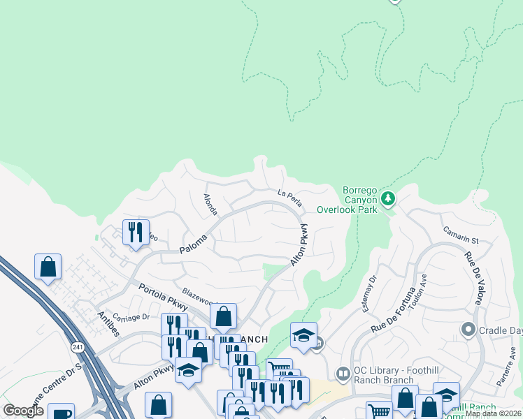 map of restaurants, bars, coffee shops, grocery stores, and more near 5 Alta Vista in Lake Forest