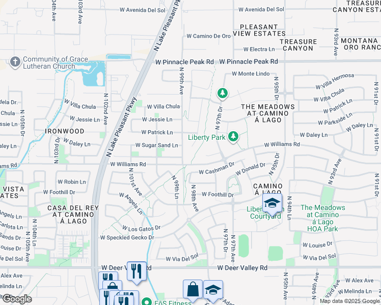 map of restaurants, bars, coffee shops, grocery stores, and more near 22743 North 98th Drive in Peoria
