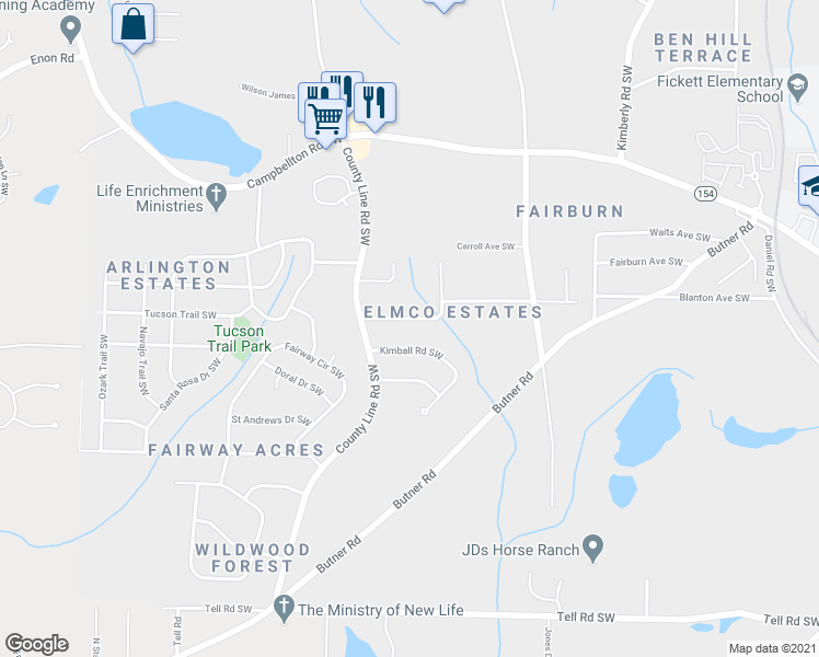 map of restaurants, bars, coffee shops, grocery stores, and more near 4418 Creek Valley Ct SW in Atlanta