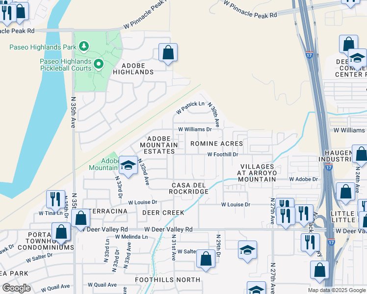 map of restaurants, bars, coffee shops, grocery stores, and more near 22507 North 31st Avenue in Phoenix