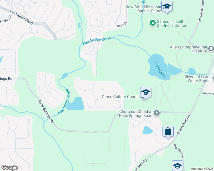 map of restaurants, bars, coffee shops, grocery stores, and more near 5888 Fairington Farms Lane in Stonecrest