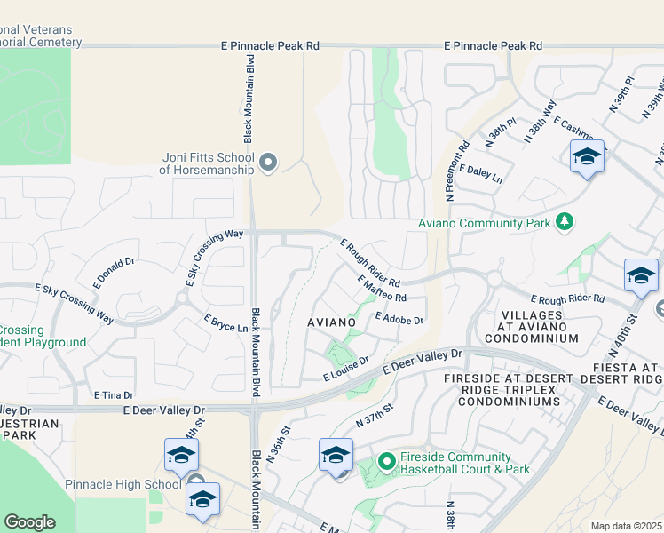 map of restaurants, bars, coffee shops, grocery stores, and more near 3635 East Maffeo Road in Phoenix