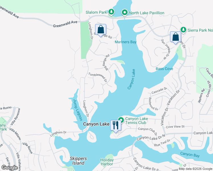 map of restaurants, bars, coffee shops, grocery stores, and more near 29794 Big Range Road in Canyon Lake