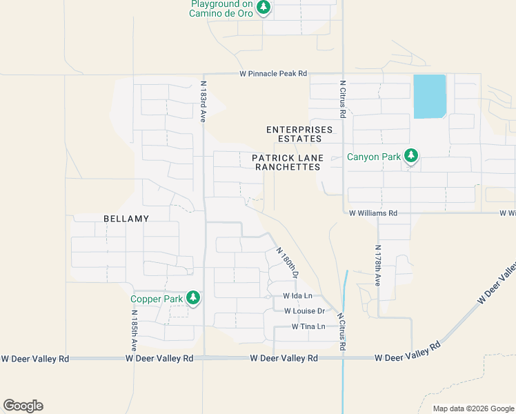 map of restaurants, bars, coffee shops, grocery stores, and more near 22535 North 181st Lane in Surprise