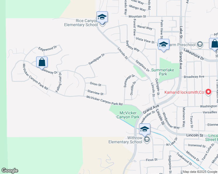 map of restaurants, bars, coffee shops, grocery stores, and more near 29200 Shore Breeze Street in Lake Elsinore