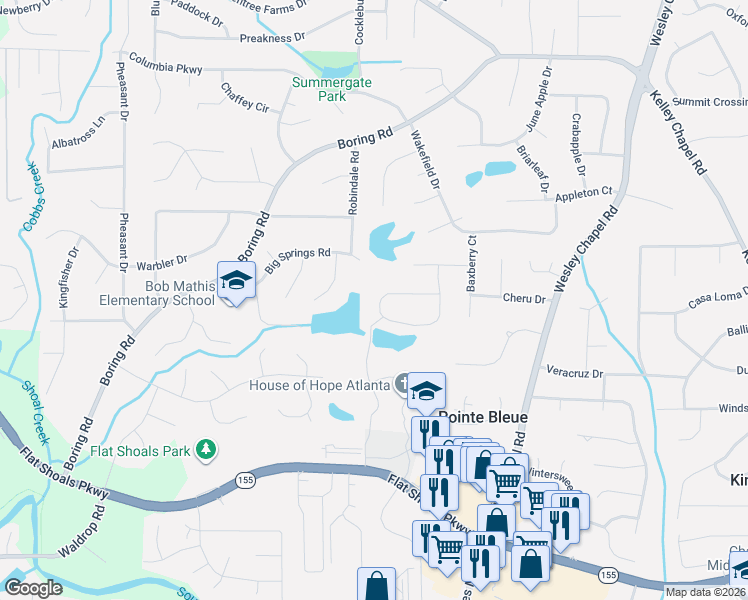 map of restaurants, bars, coffee shops, grocery stores, and more near 3324 Harvester Woods Road in Decatur