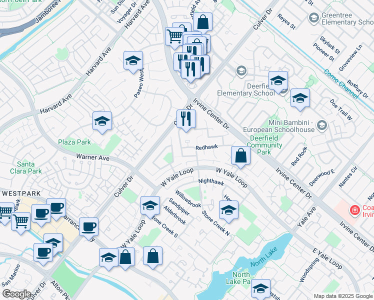 map of restaurants, bars, coffee shops, grocery stores, and more near 6 Redhawk in Irvine