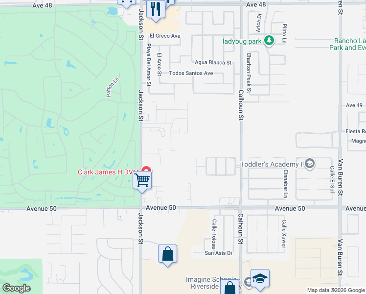 map of restaurants, bars, coffee shops, grocery stores, and more near 83215 Verio Way in Indio