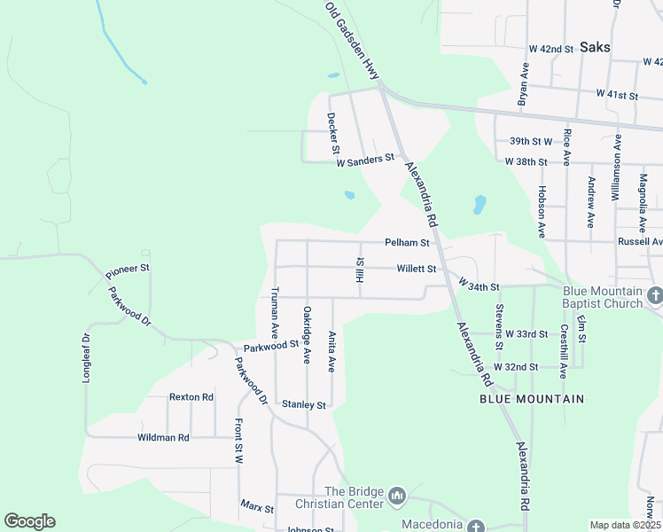 map of restaurants, bars, coffee shops, grocery stores, and more near 1519 Willett Street in Anniston