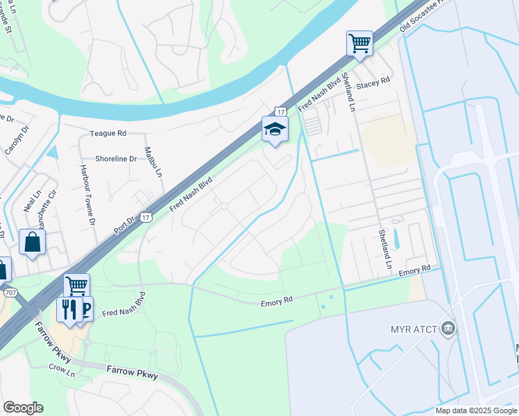 map of restaurants, bars, coffee shops, grocery stores, and more near 1924 Equinox Way in Myrtle Beach