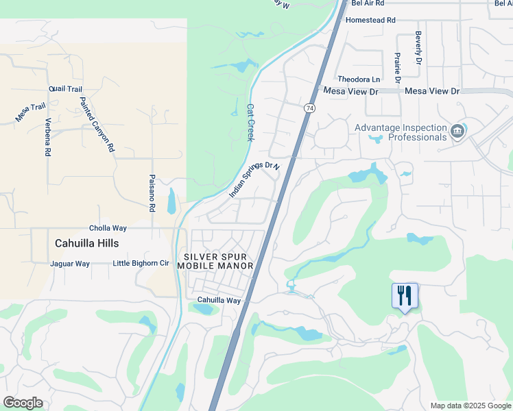 map of restaurants, bars, coffee shops, grocery stores, and more near 49305 California 74 in Palm Desert