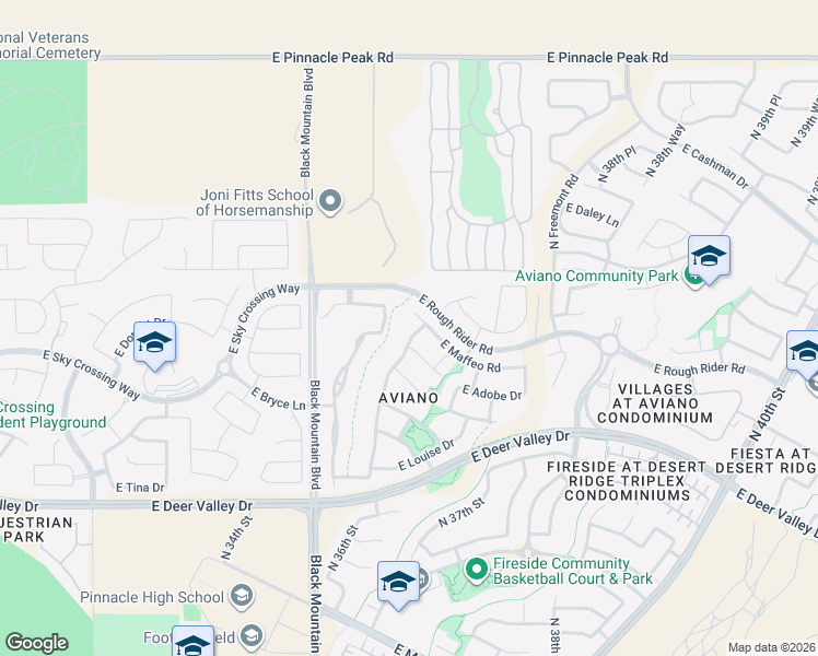 map of restaurants, bars, coffee shops, grocery stores, and more near 3635 East Maffeo Road in Phoenix