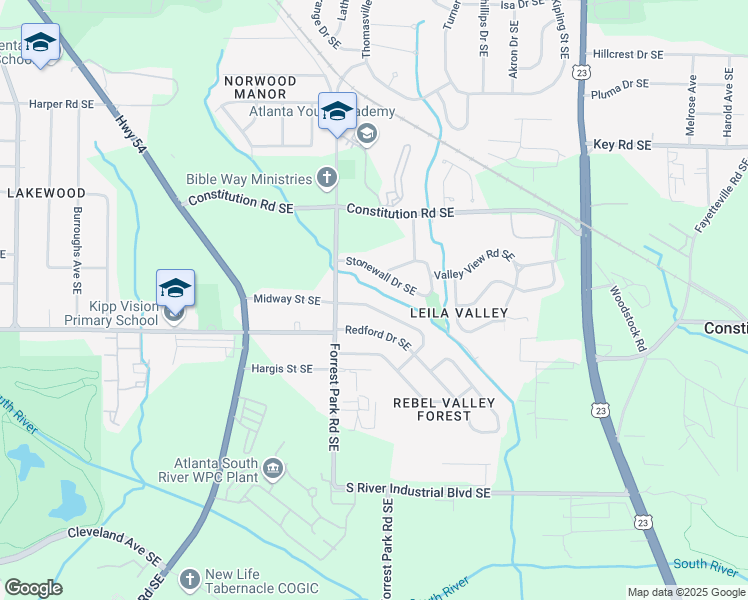 map of restaurants, bars, coffee shops, grocery stores, and more near 948 Natham Drive Southeast in Atlanta