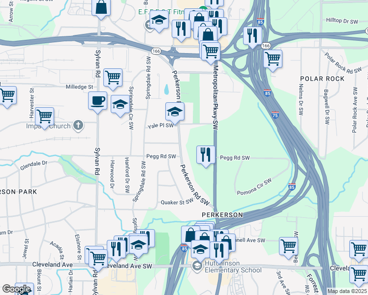 map of restaurants, bars, coffee shops, grocery stores, and more near 2376 Perkerson Road Southwest in Atlanta