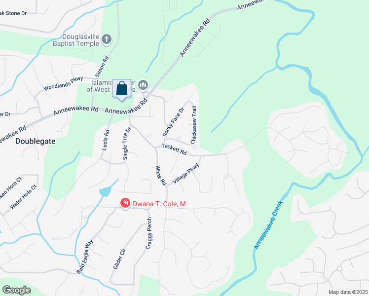 map of restaurants, bars, coffee shops, grocery stores, and more near 4232 Chickasaw Trail in Douglasville