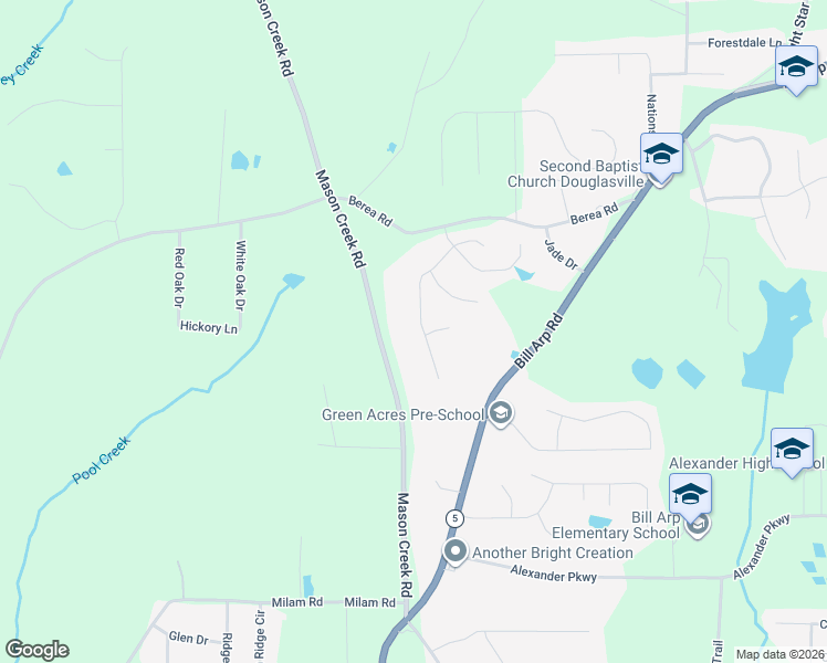 map of restaurants, bars, coffee shops, grocery stores, and more near 4179 Green Field Drive in Douglasville
