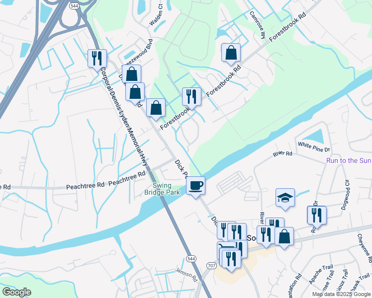 map of restaurants, bars, coffee shops, grocery stores, and more near 171 Prather Park Drive in Myrtle Beach