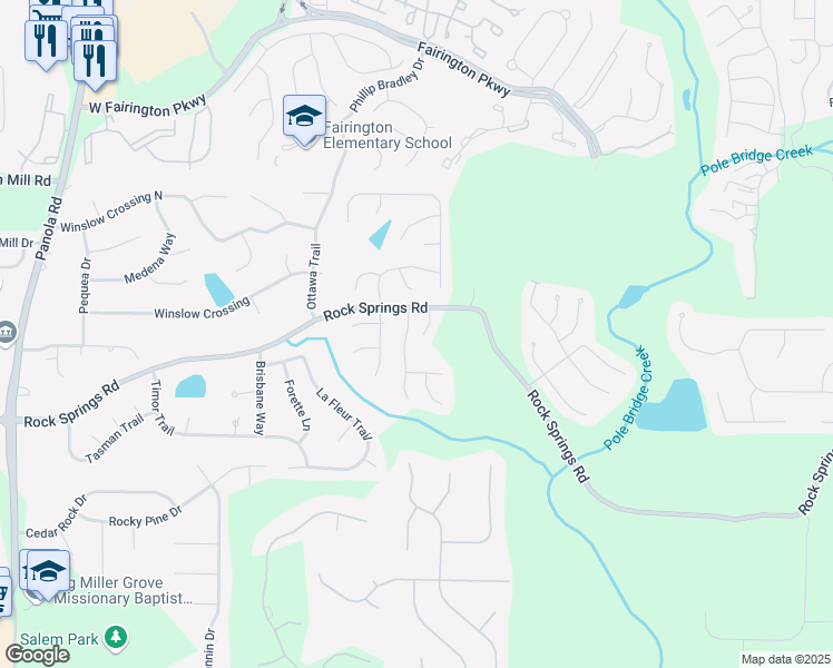 map of restaurants, bars, coffee shops, grocery stores, and more near 3202 Hunters Crossing Point in Lithonia