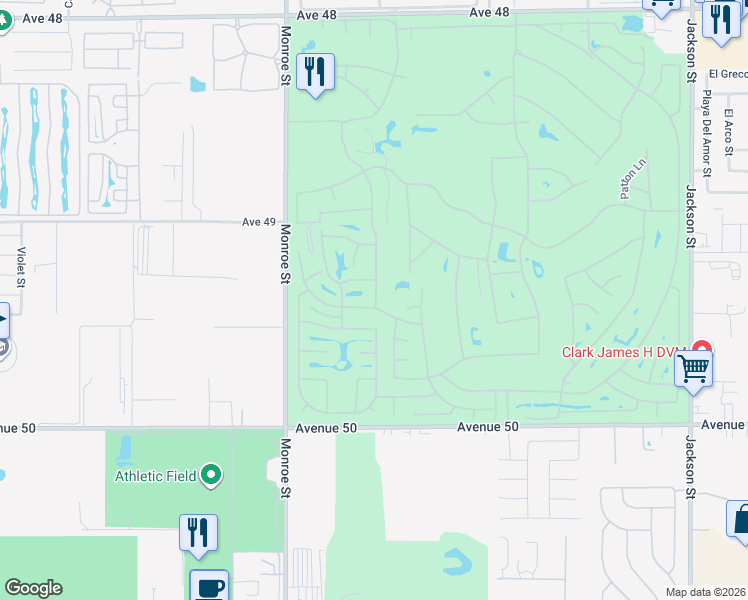 map of restaurants, bars, coffee shops, grocery stores, and more near 49409 Eisenhower Drive in Indio