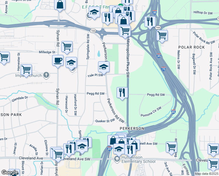 map of restaurants, bars, coffee shops, grocery stores, and more near 2376 Perkerson Road Southwest in Atlanta