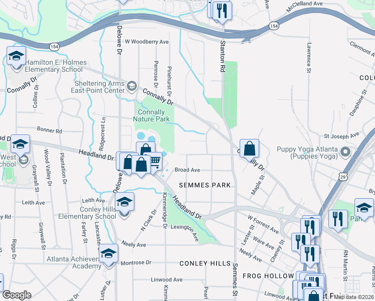 map of restaurants, bars, coffee shops, grocery stores, and more near 1923 Grove Avenue in East Point