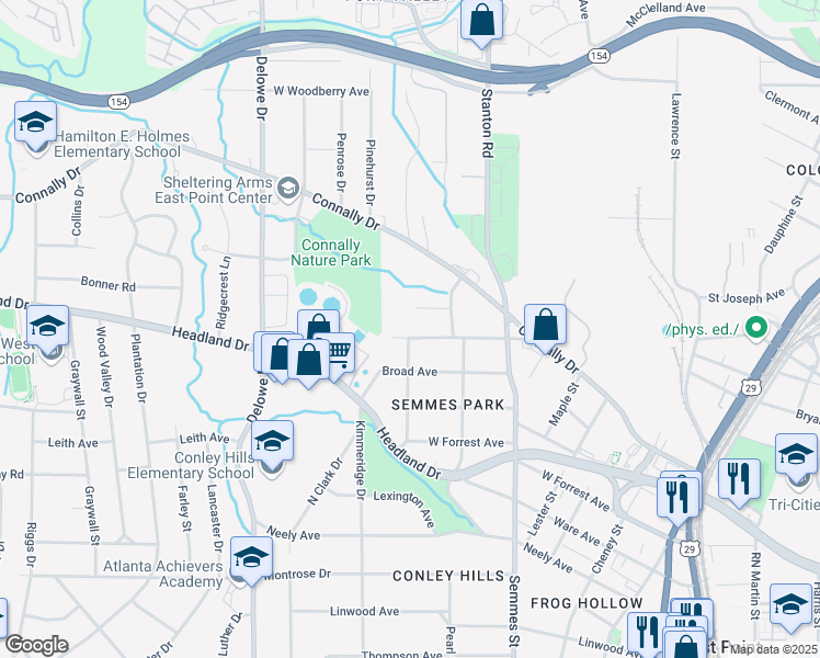 map of restaurants, bars, coffee shops, grocery stores, and more near 1923 Grove Avenue in East Point