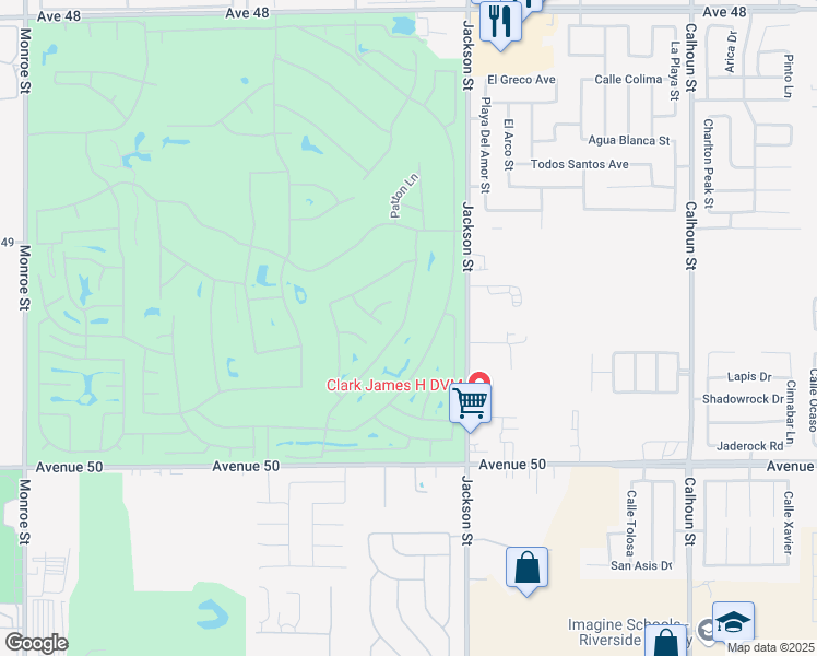 map of restaurants, bars, coffee shops, grocery stores, and more near 49436 Wayne Street in Indio