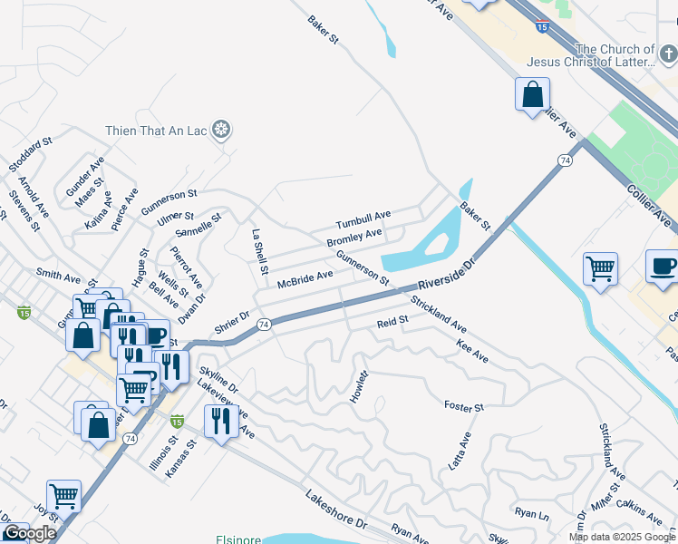 map of restaurants, bars, coffee shops, grocery stores, and more near Herbert Street in Lake Elsinore