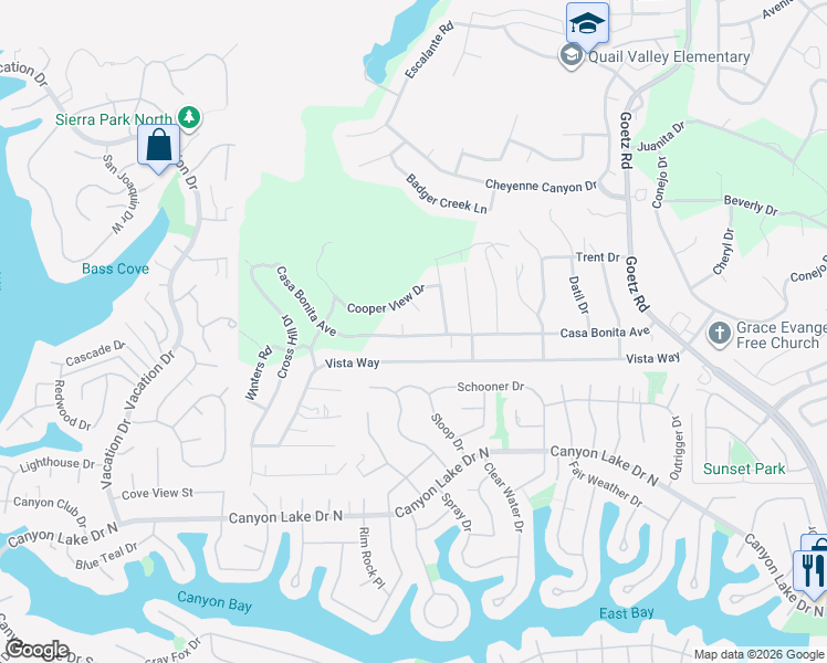 map of restaurants, bars, coffee shops, grocery stores, and more near Casa Bonita Avenue in Menifee