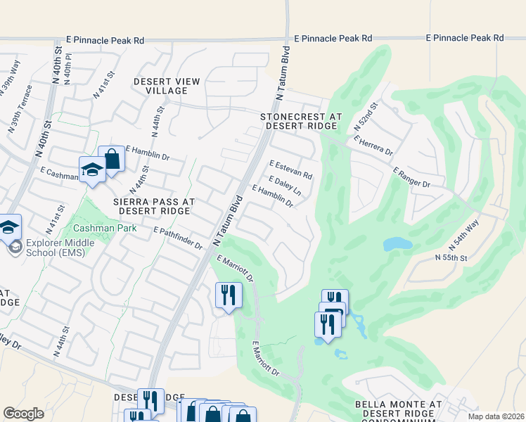 map of restaurants, bars, coffee shops, grocery stores, and more near 4821 East Kirkland Road in Phoenix
