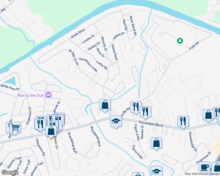 map of restaurants, bars, coffee shops, grocery stores, and more near 505 Oak Circle Drive in Myrtle Beach