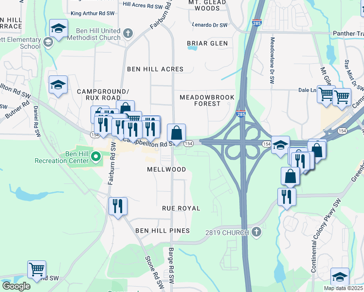 map of restaurants, bars, coffee shops, grocery stores, and more near 5320 Campbellton Road Southwest in Atlanta