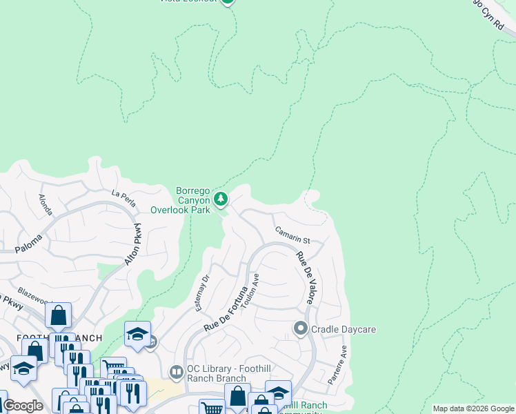 map of restaurants, bars, coffee shops, grocery stores, and more near 17 Tessera Avenue in Lake Forest