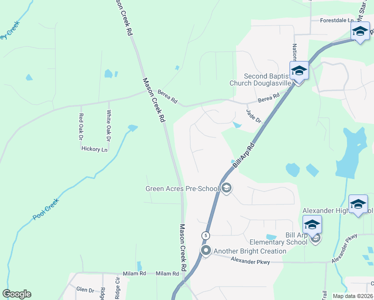 map of restaurants, bars, coffee shops, grocery stores, and more near 4179 Green Field Drive in Douglasville