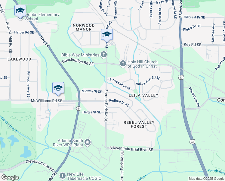 map of restaurants, bars, coffee shops, grocery stores, and more near 926 Natham Drive Southeast in Atlanta