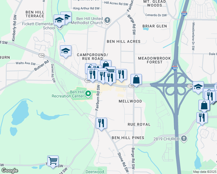 map of restaurants, bars, coffee shops, grocery stores, and more near 3704 Campbellton Road Southwest in Atlanta