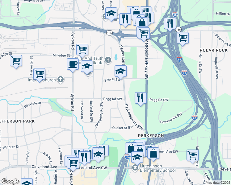 map of restaurants, bars, coffee shops, grocery stores, and more near 732 Vinson Place Southwest in Atlanta