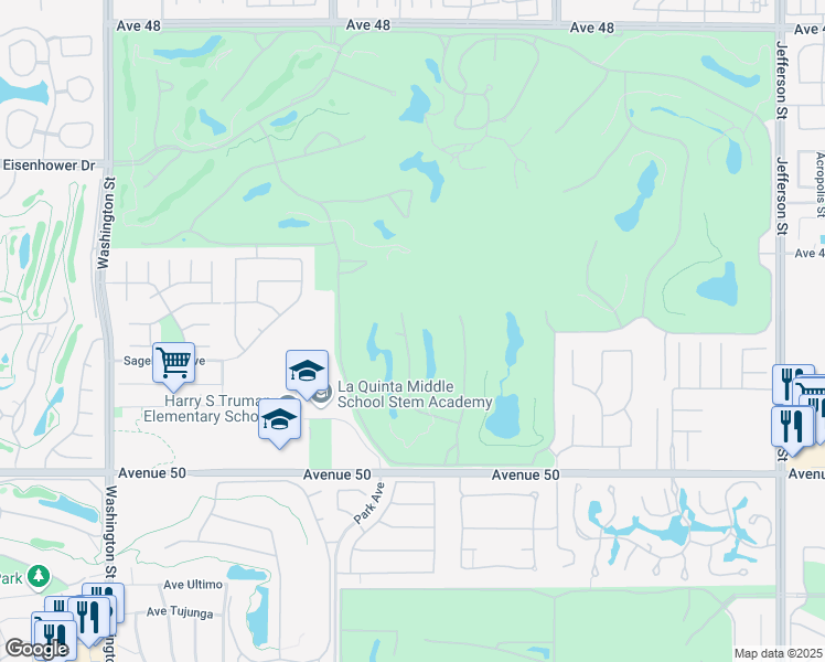 map of restaurants, bars, coffee shops, grocery stores, and more near 49386 Montana Way in La Quinta