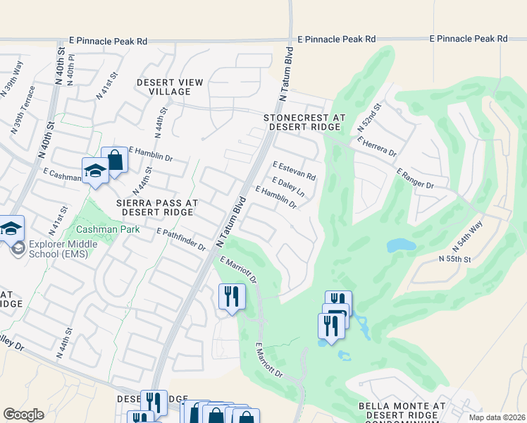 map of restaurants, bars, coffee shops, grocery stores, and more near 4821 East Kirkland Road in Phoenix